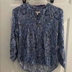 Dress Barn Blue and White Paisley Blouse